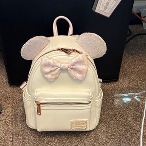 Loungefly Cream Backpack with Sequin Bow and Ears